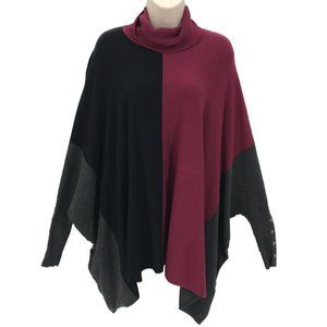 Alfani Womens Black Burgundy Color Block Caftan Turtleneck 3/4 Sleeve Sweater M